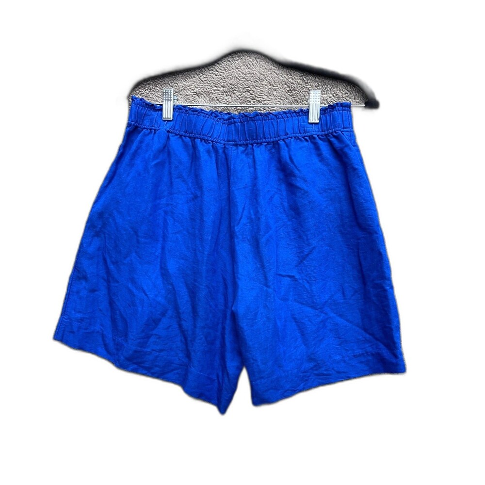 H & M Womens Shorts S Blue Linen Viscose Blend Pull On Elastic Waist - Picture 2 of 7